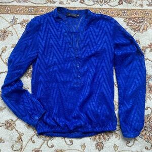 The Limited Royal Blue Long Sleeve Button Down Blouse with Cinched Waist